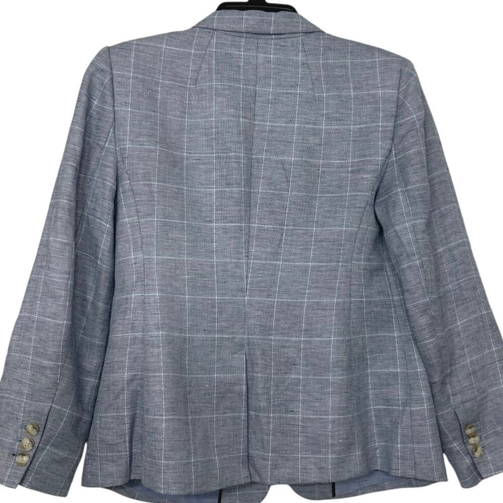 Banana Republic Blue Linen Blend Plaid Blazer Jacket 6 Old Money Preppy Classic - Picture 2 of 14